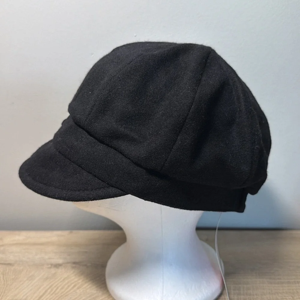 Betmar New York Black Newsboy Cap Womens OS Baker Boy Cabbie Hat Bow NWT